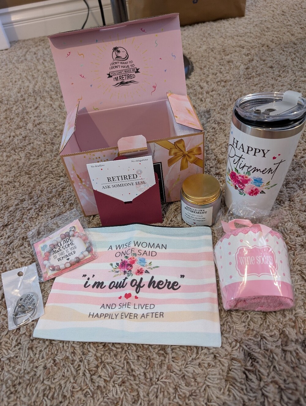 Retirement Gift Set - Pink Floral Tumbler & Bath Accessories